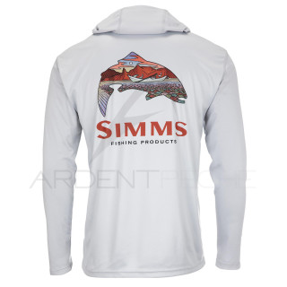 Felpa SIMMS Tech Hoody Artist Series Trout Logo Flame Sterling